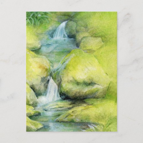Woodland stream cascade postcard