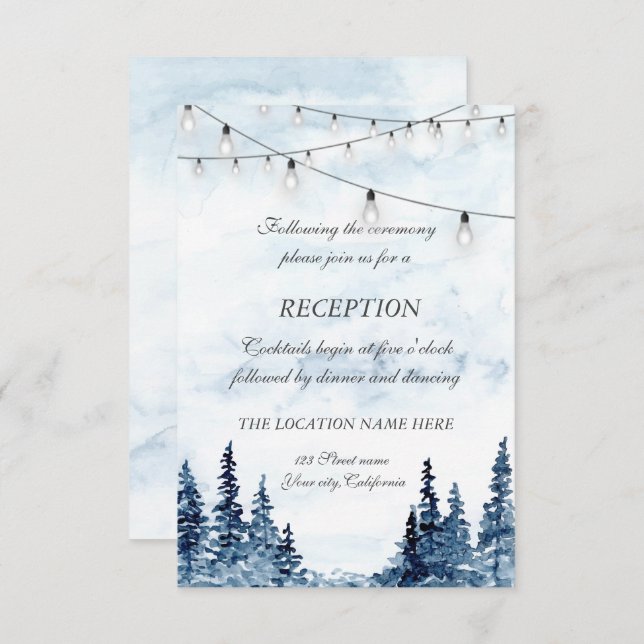 Woodland,String Light,Watercolor Wedding Reception Invitation (Front/Back)