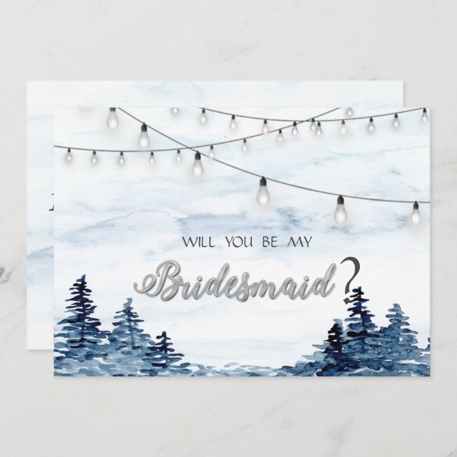 Woodland,String Lights, Watercolor Bridesmaid Card (Front/Back)