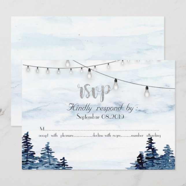 Woodland,String Lights, Watercolor  RSVP Card (Front/Back)