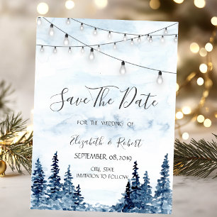 Woodland,String Lights, Watercolor Save The Date