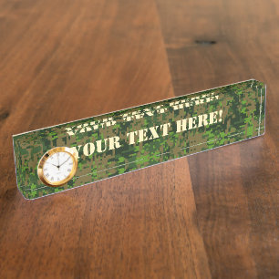Woodland Style Digital Camouflage Accent Decor Name Plate