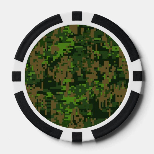 Woodland Style Digital Camouflage Accent Poker Chips (Front)