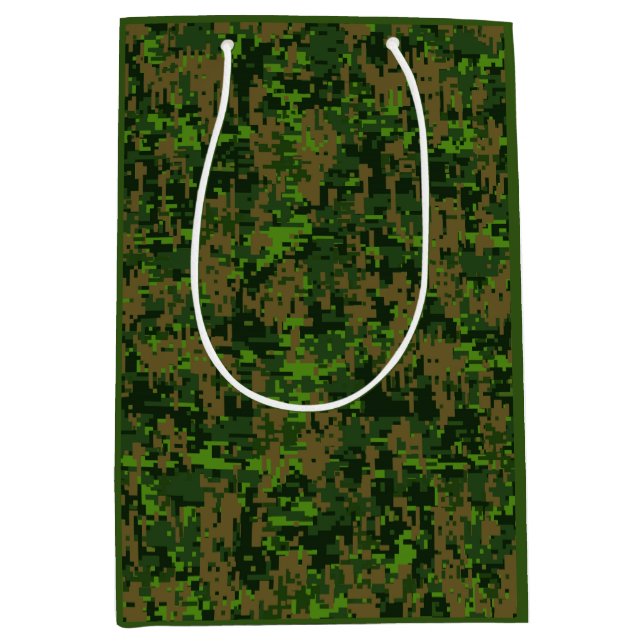 Woodland Style Digital Green Camouflage Accent Medium Gift Bag (Front)