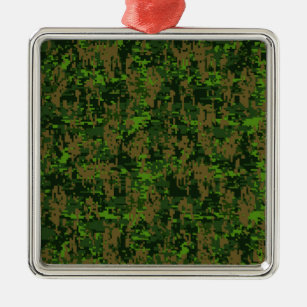 Woodland Style Green Digital Camouflage Metal Ornament