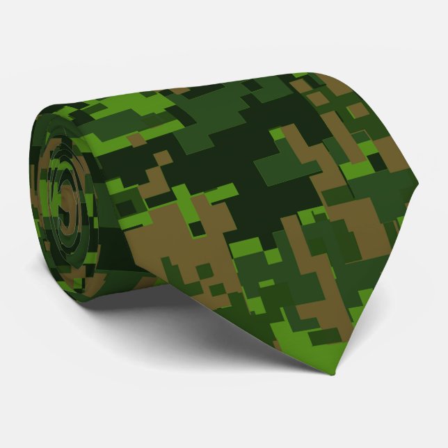 Woodland Style Green Digital Camouflage Neck Tie (Rolled)
