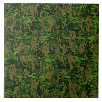 Woodland Style Green Digital Camouflage Tile by AmericanStyle at Zazzle