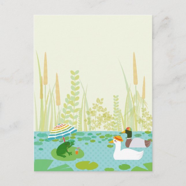 Woodland Summer Lake Animals Vacation Party  Holiday Postcard (Front)