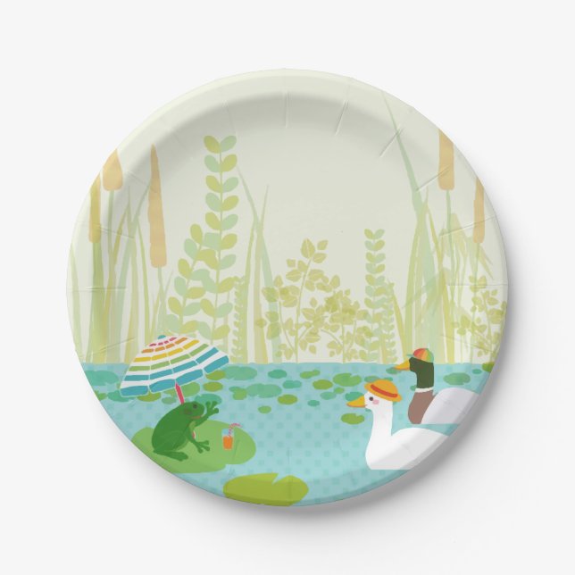 Woodland Summer Lake Animals Vacation Party  Paper Plates (Front)