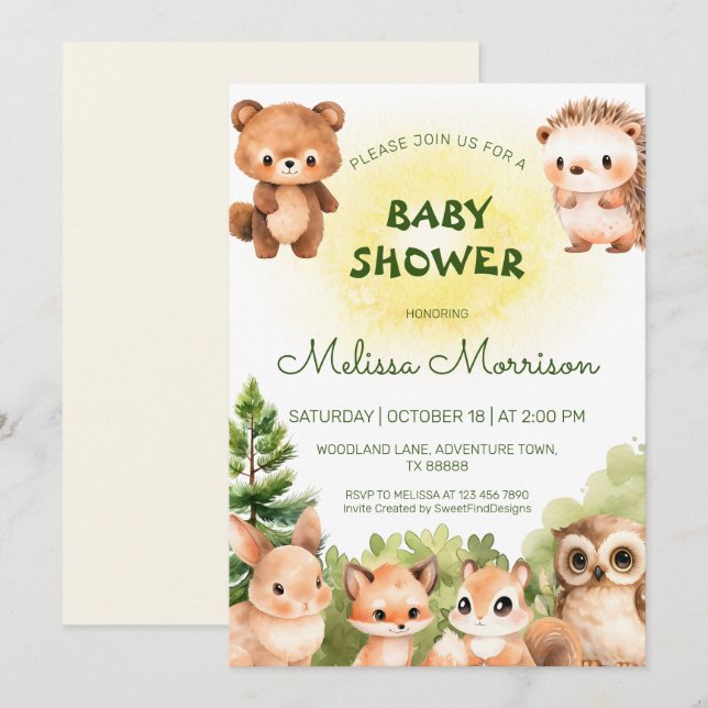 Woodland Sunshine Baby Boy Shower Invitation (Front/Back)