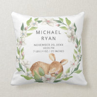 Woodland Sweet Deer  Baby Birth Stats Pillow