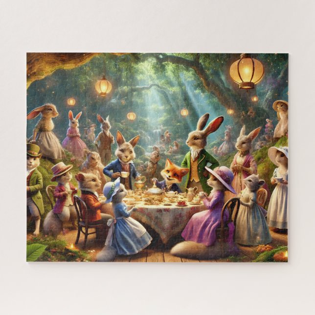 Woodland Tea Party Whimsical Forest Animals Jigsaw Puzzle (Horizontal)