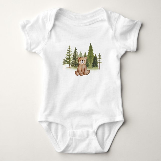 Woodland Teddy Bear Baby  Baby Bodysuit (Front)