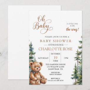 Woodland Teddy Bear Baby Shower Invitation