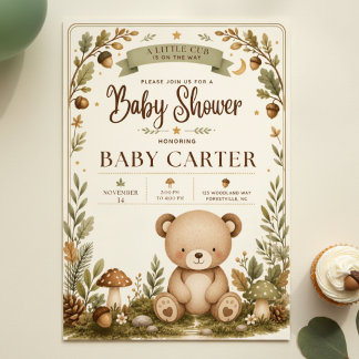 Woodland Teddy Bear Baby Shower Invitation