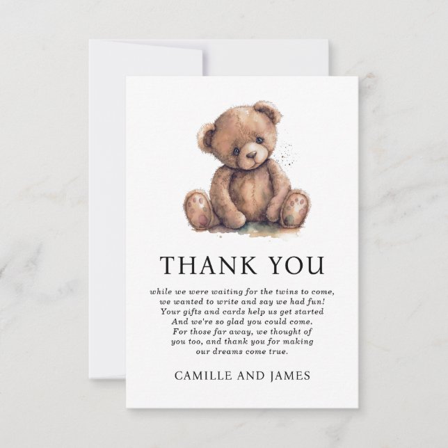 Woodland Teddy Bear Baby Shower Thank You (Front)
