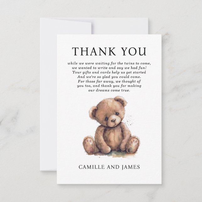 Woodland Teddy Bear Baby Shower Thank You (Front)