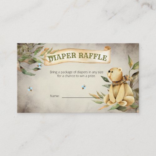 Woodland Teddy Bear Boy Baby Shower Diaper Raffle  Enclosure Card