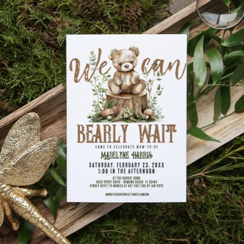 Woodland Teddy Bear Forest Watercolor Baby Shower Invitation
