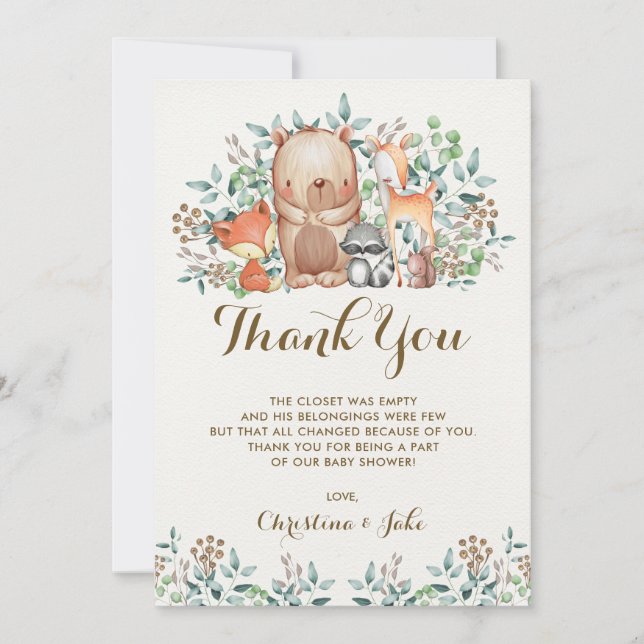 Woodland Thank You Card Baby Shower Birthday (Front)