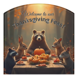 Woodland Thanksgiving Party Friends and Family Door Sign