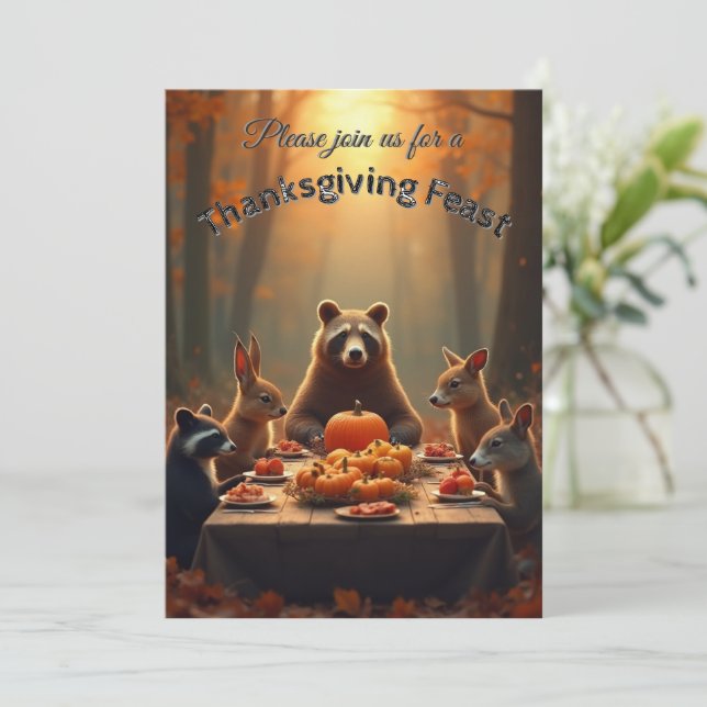 Woodland Thanksgiving Party Friends and Family Invitation (Standing Front)