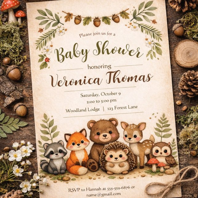 Woodland Theme Adorable Forest Animals Baby Shower Invitation (Creator Uploaded)