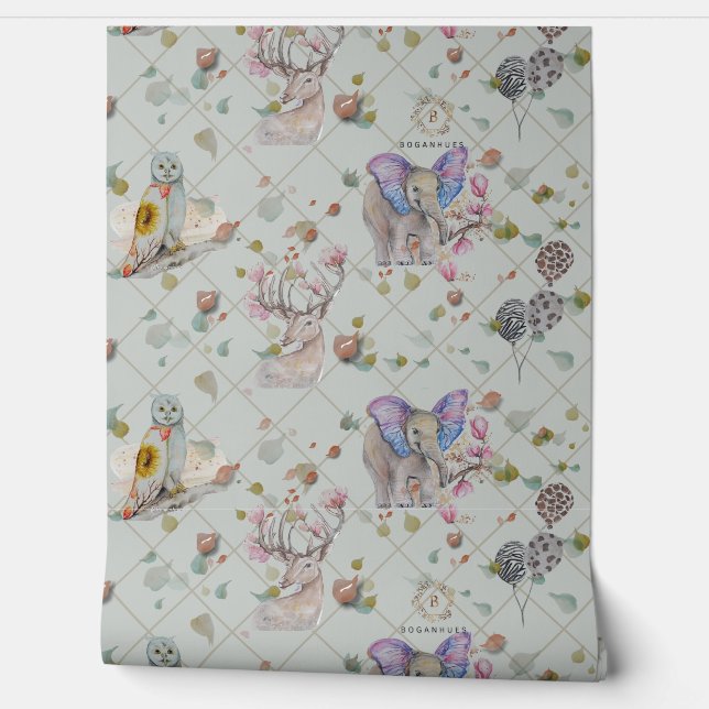 Woodland Theme Kids room  Wallpaper (Unrolling)