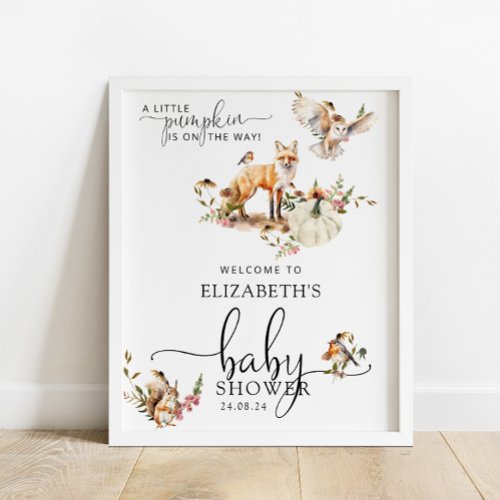 Woodland Theme Pumpkin Fall Baby Shower Welcome Poster