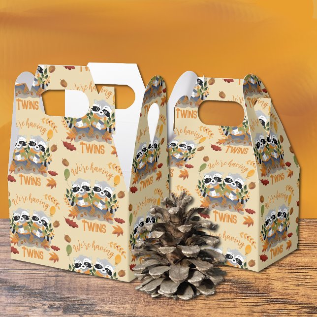 Woodland Theme Twins Baby Shower Favor Boxes (Twin raccoons , gender neutral ,  baby shower favor boxes .)