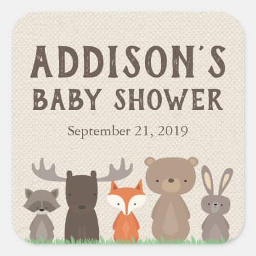 Woodland Themed Baby Shower Square Stickers