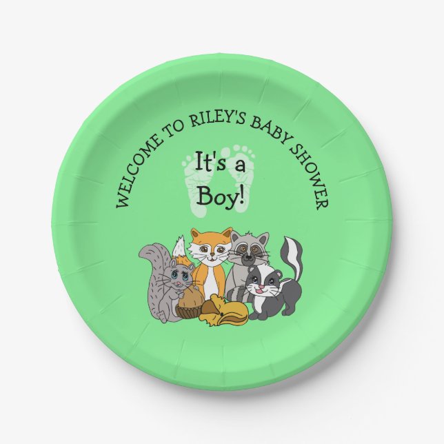 Woodland Themed Boy's Baby Shower  Paper Plate (Front)