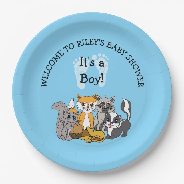Woodland Themed Boy's Baby Shower  Paper Plates (Front)