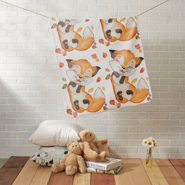 Woodland Themed Fox Baby Blanket (In Situ)