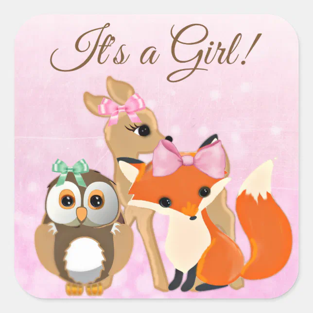 Woodland Themed Girl's Baby Shower Stickers | Zazzle