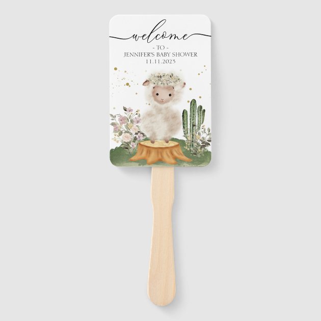 Woodland Themed Sheep Welcome to Baby Shower Hand Fan