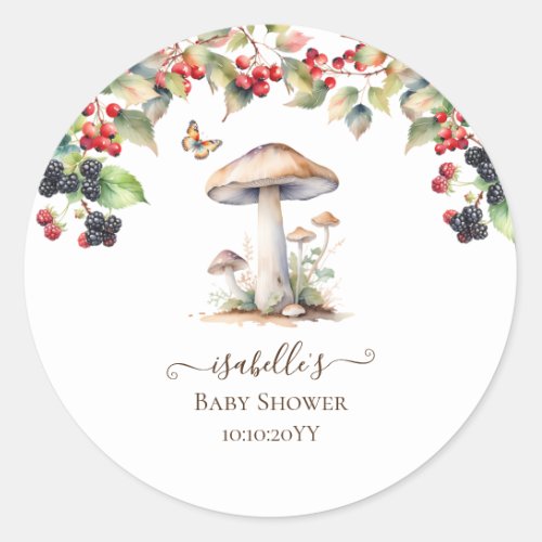 Woodland Toadstool  Mushroom Fall Baby Shower  Classic Round Sticker
