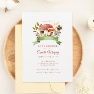 Woodland Toadstool Mushroom Red Baby Shower Invitation