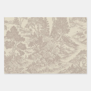 Woodland Toile Forest Animals Vintage Botanical  Wrapping Paper Sheets