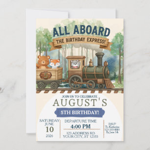 Woodland Train Watercolor Birthday Express Invitation