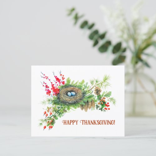 Woodland Treasures Bird Nest Thanksgiving Holiday Postcard