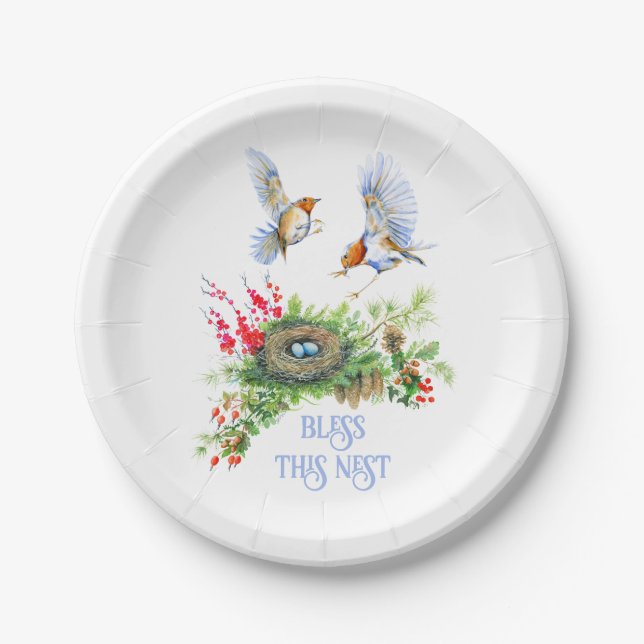 Woodland Treasures Bless This Nest Housewarming Paper Plates (Front)