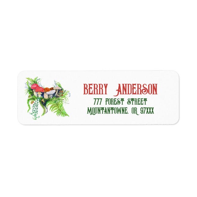 Woodland Treasures Red Mushrooms Ivy Fern Label (Front)