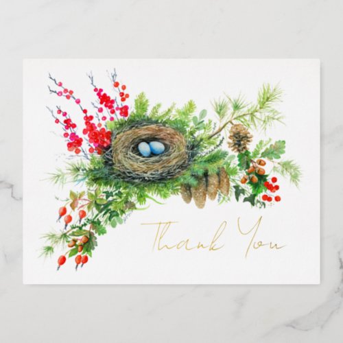 Woodland Treasures Watercolor Thank You Foil Holiday Postcard