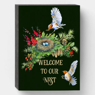 Woodland Treasures Welcome to our Nest Home Wooden Box Sign