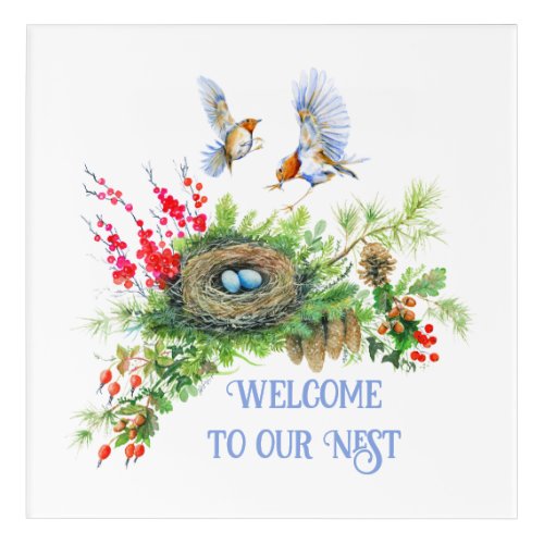 Woodland Treasures Welcome to Our Nest Robins Acrylic Print
