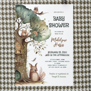 Woodland Tree Animals Gender Neutral Baby Shower Invitation