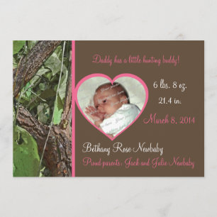 Woodland Tree Camo Baby Girl Announcement