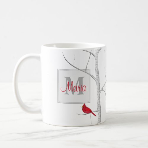 Woodland Tree Red Winter Bird Rustic Monogram Coffee Mug