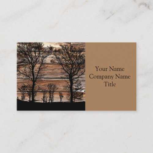 Woodland Tree Silhouette On Barn Board Business Card